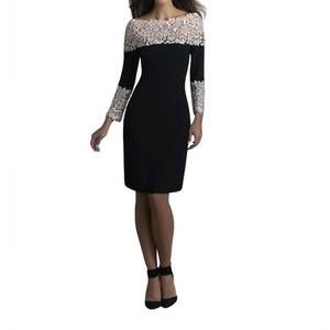 NEW SABOROMA off the shoulders appliquéd cocktail dress in black/beige